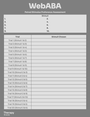 Paired Stimulus Preference Assessment